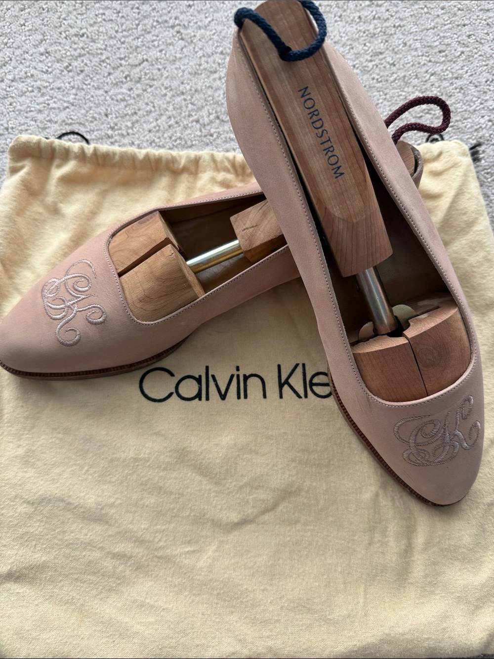 Vintage Calvin Klein Blush Leather Embroidered Loafers